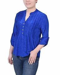 Ny Collection Petite 3/4 Roll Tab Pullover Top