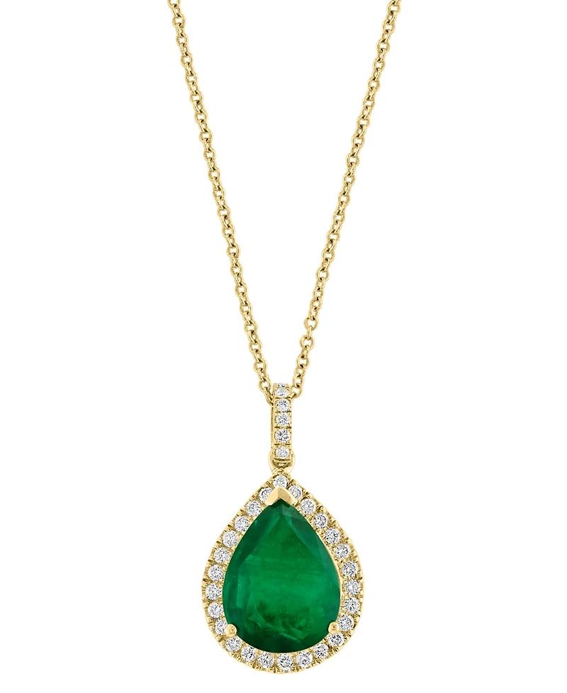 Effy Limited Edition Emerald (4-1/4 ct. t.w.) & Diamond (1/3 ct. t.w.) Pear Halo 18" Pendant in 14k Gold