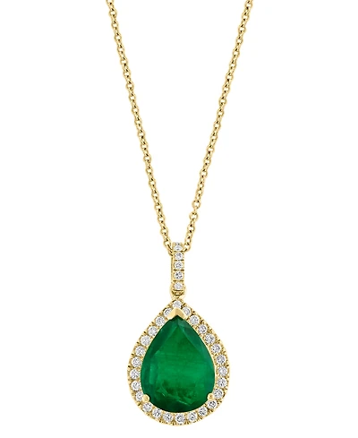 Effy Limited Edition Emerald (4-1/4 ct. t.w.) & Diamond (1/3 ct. t.w.) Pear Halo 18" Pendant in 14k Gold