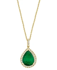 Effy Limited Edition Emerald (4-1/4 ct. t.w.) & Diamond (1/3 ct. t.w.) Pear Halo 18" Pendant in 14k Gold