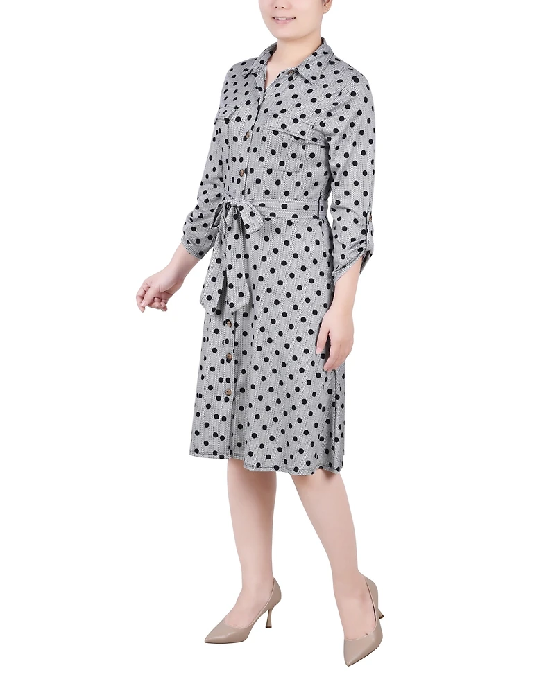 Ny Collection Petite 3/4 Sleeve Roll Tab Shirtdress