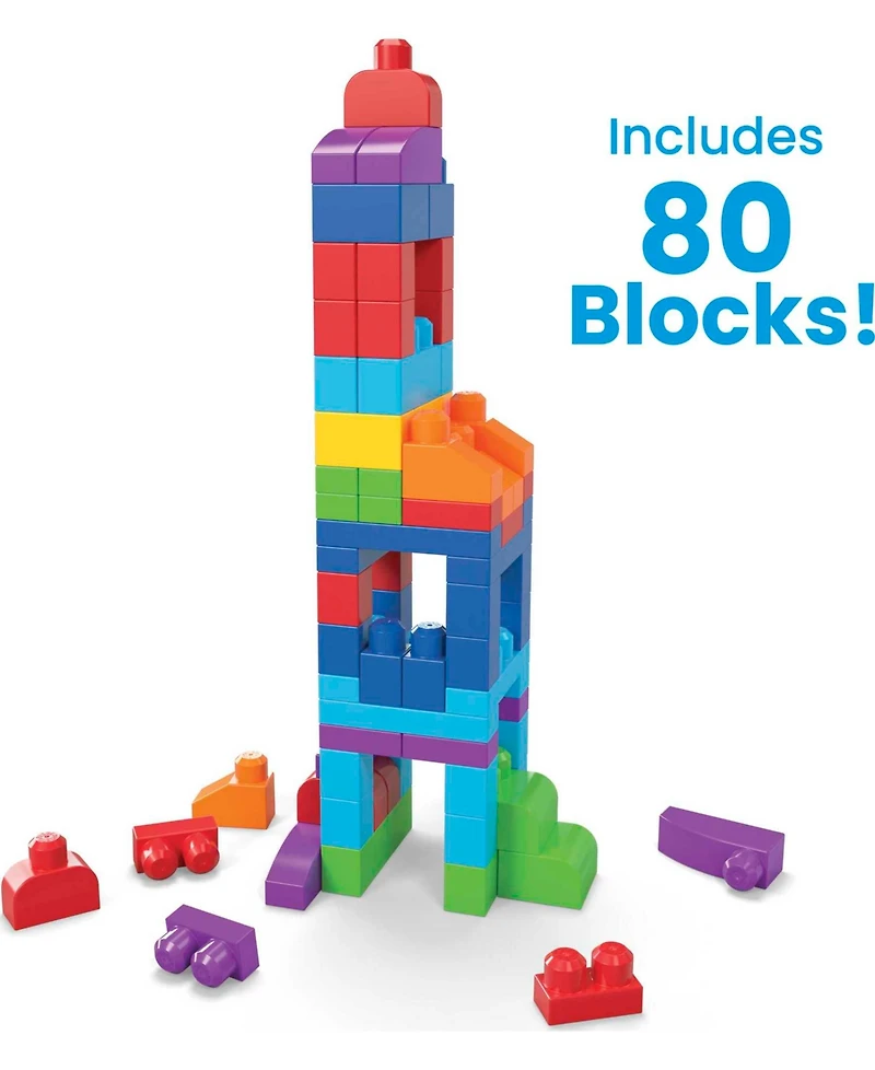 Mega Bloks 80-piece Big Building Bag Blocks for Toddlers 1-3, Blue