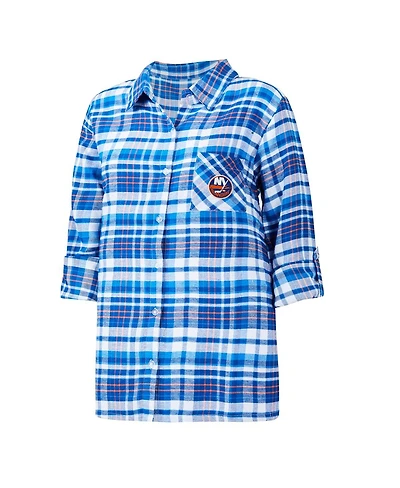 Women's Concepts Sport Royal New York Islanders Mainstay Flannel Full-Button Three-Quarter Sleeve Nightshirt