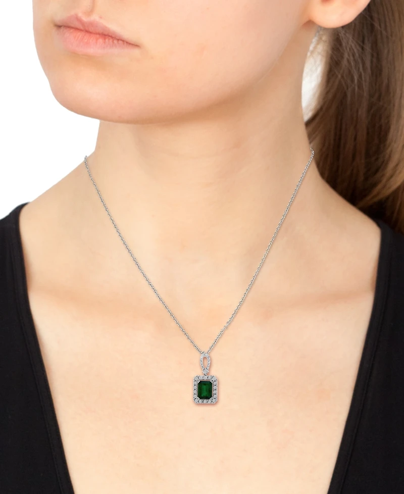Effy Emerald (2-1/5 ct. t.w.) & Diamond (1/4 ct. t.w.) 18" Pendant Necklace in 14k White Gold (Also Available in 14k Yellow Gold)