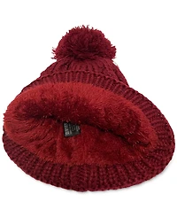 Angela & William Cable Pom Beanie with Sherpa Lining