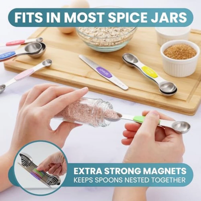 Set of 8 Stackable Magnetic Measuring Spoons with Leveler