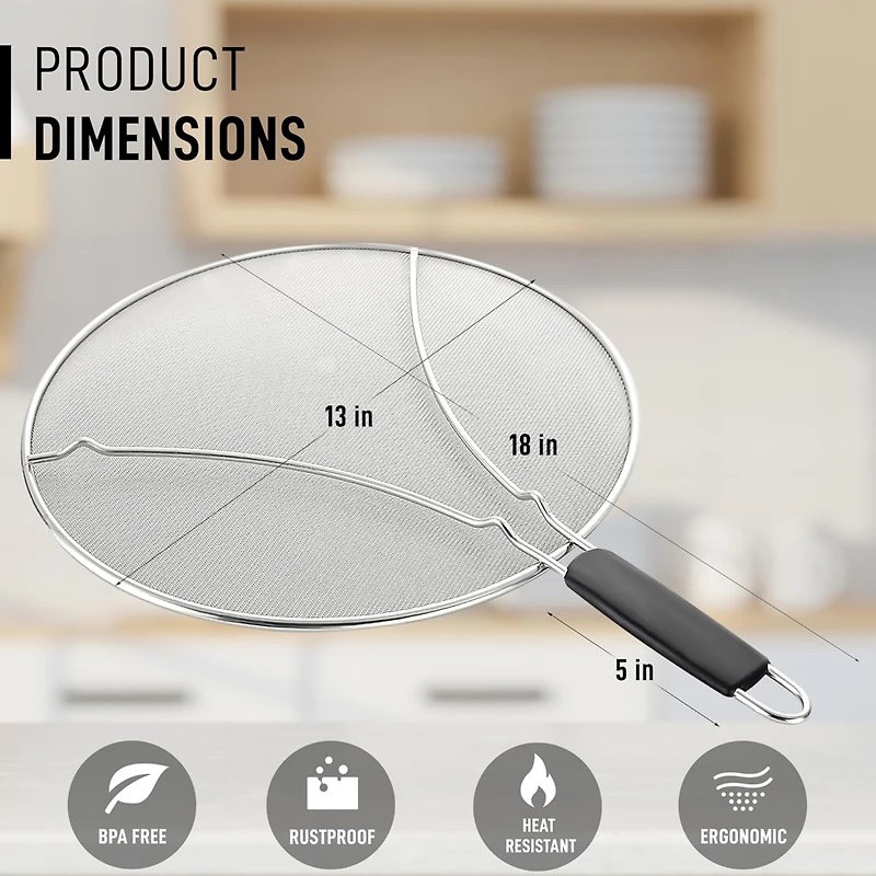 Large Splatter Screen for Frying Pan (13") - Stainless Steel Grease Guard