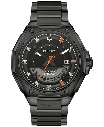 Bulova x Marc Anthony Men's Precisionist Diamond (1/20 ct. t.w.) Black-Tone Stainless Steel Bracelet Watch 43mm