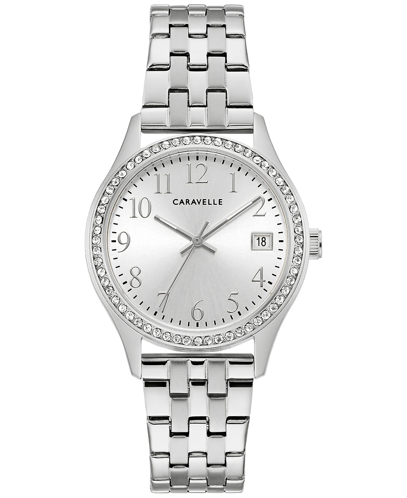 Caravelle designed by Bulova Women's Crystal Stainless Steel Bracelet Watch 32mm Gift Set