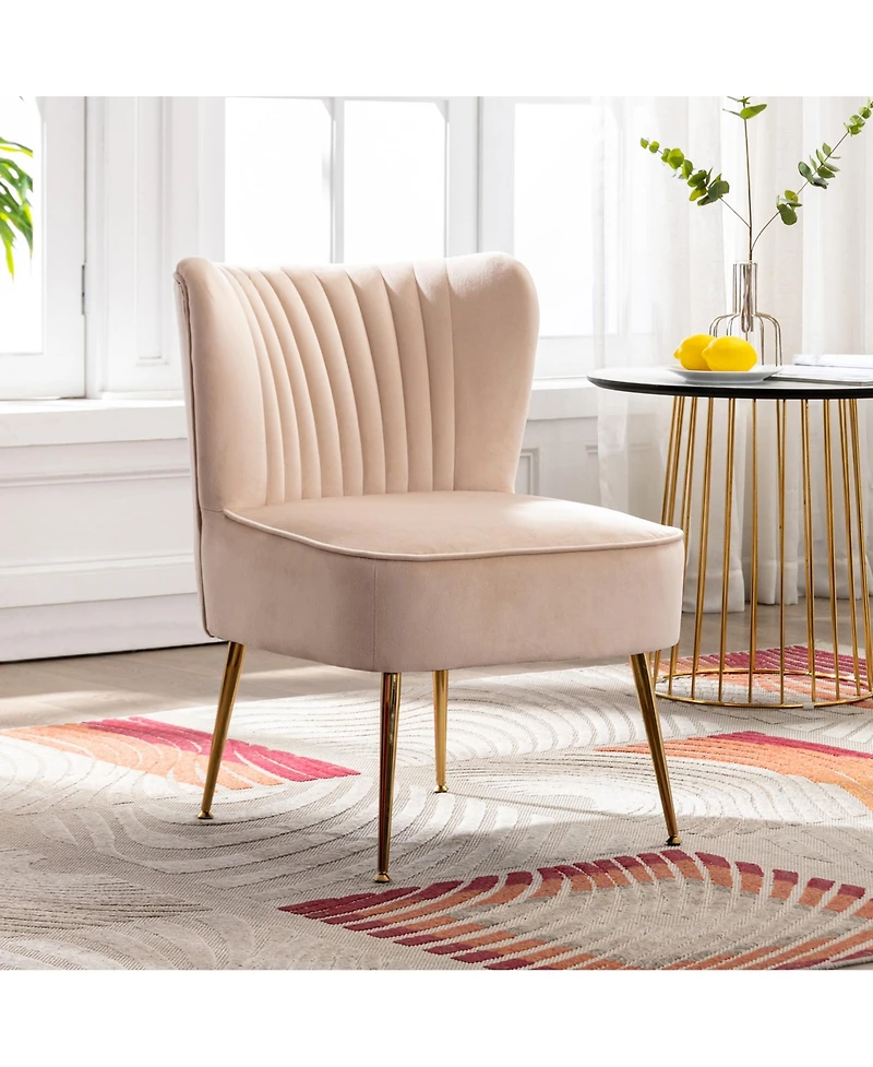22" Wide Upholstered Tufted Velvet Accent Chair With Metal Leg