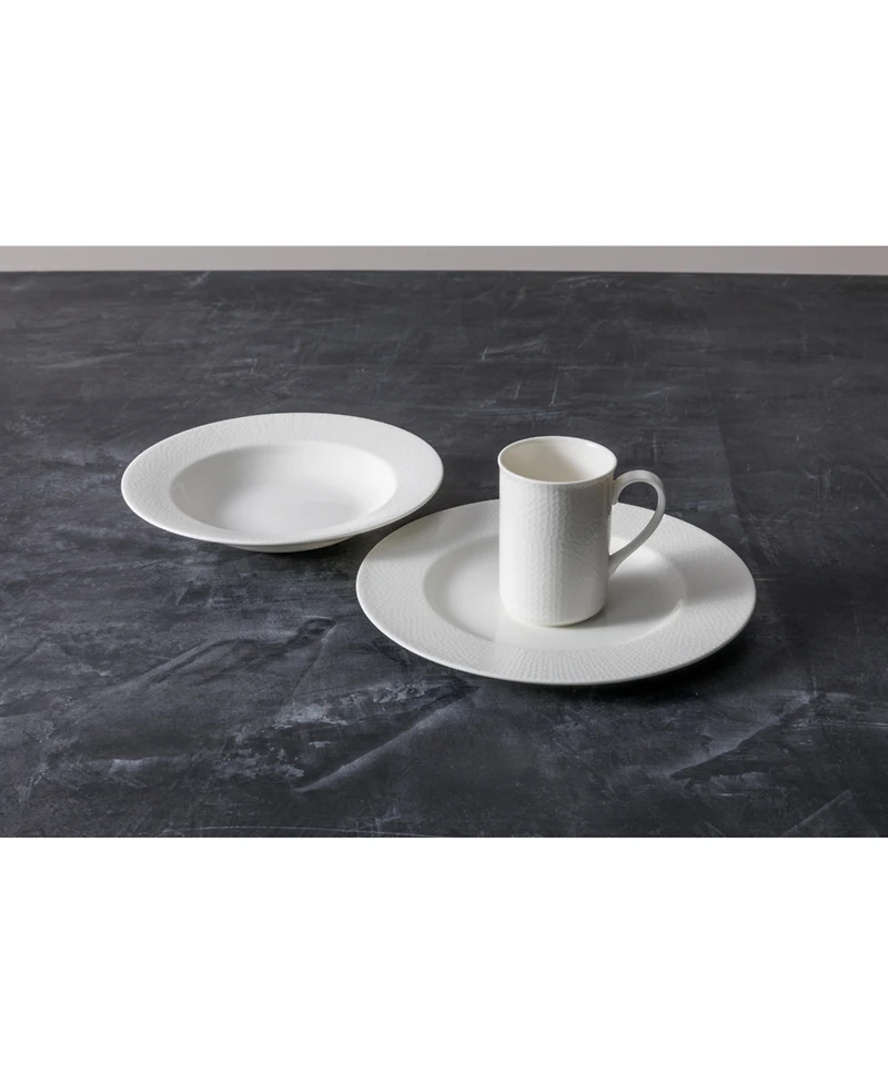 Fortessa Amanda White Embossed Rim Soup Plates, Set of 4