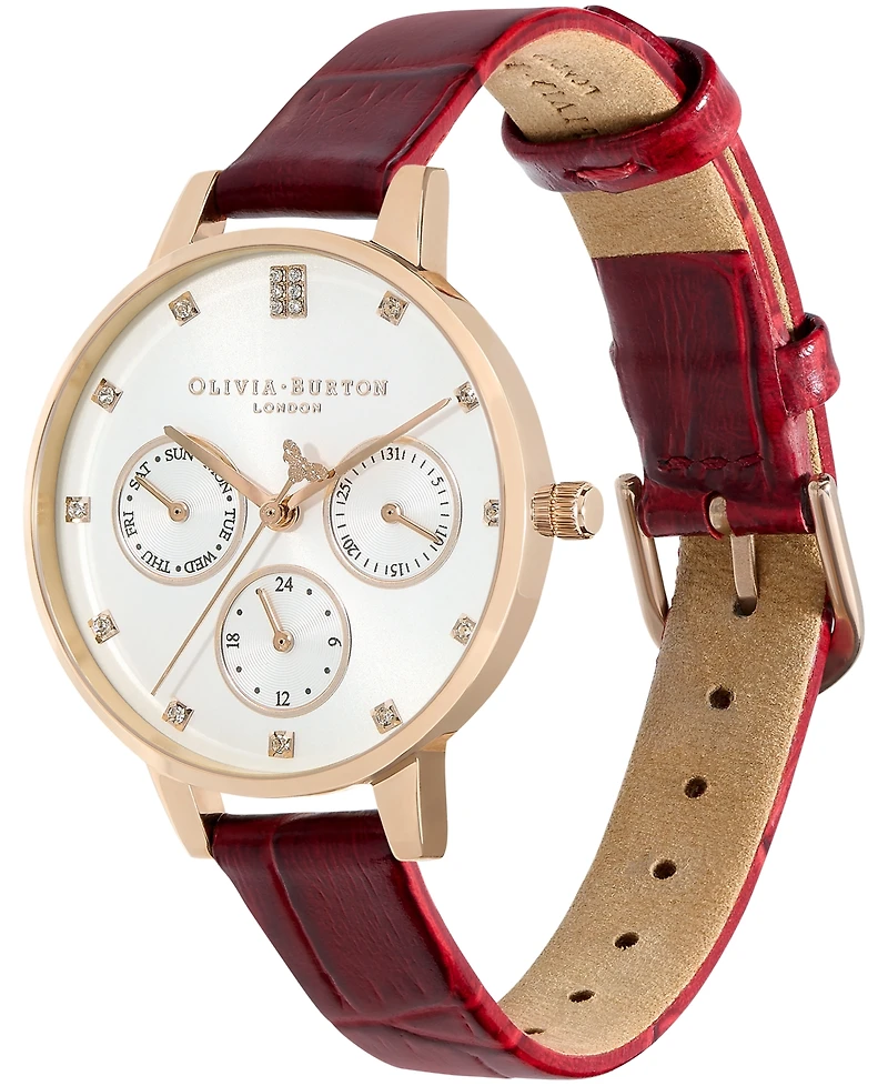 Olivia Burton Women's Multifunction Burgundy Leather Strap Watch 34mm