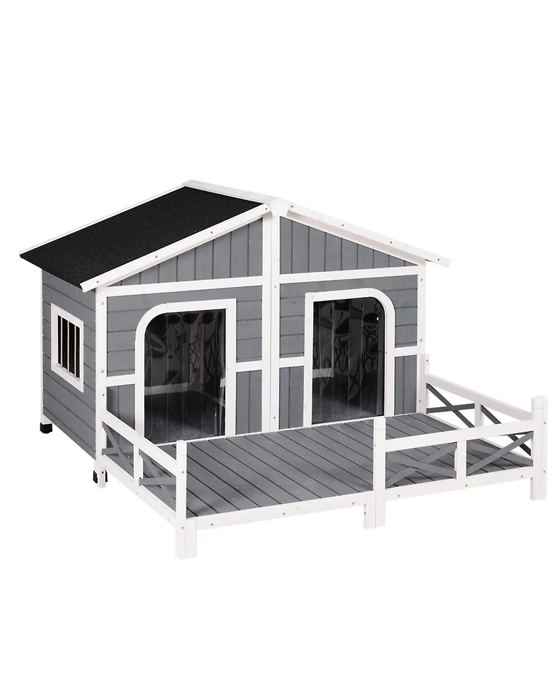 PawHut Wooden Large Dog House, Perfect for the Porch or Deck, 59" L, Grey
