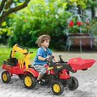 Aosom Kids Ride On Excavator/Bulldozer, Pedal Car Digger Toy