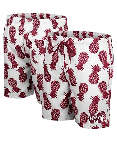 Men's Colosseum White, Maroon Mississippi State Bulldogs Pineapple Swim Shorts