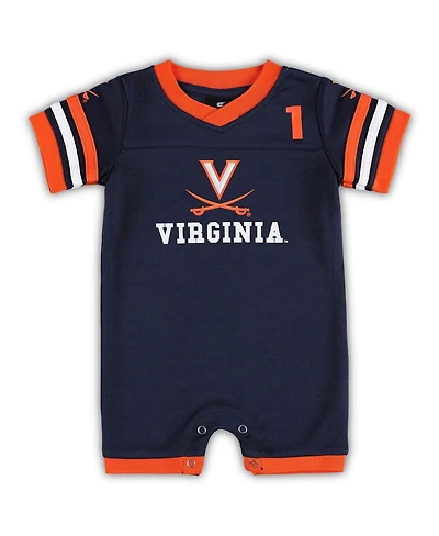 Newborn and Infant Boys and Girls Colosseum Navy Virginia Cavaliers Bumpo Football Romper