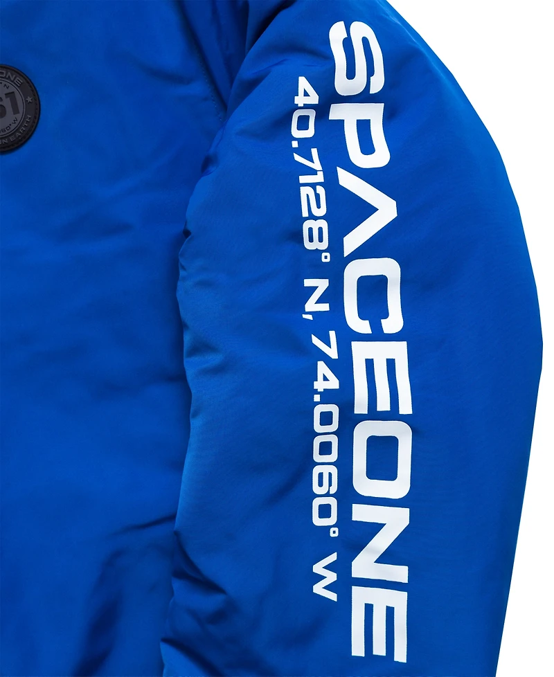 Space One Men's Nasa Inspired Hooded Bomber Jacket with Printed Astronaut Interior