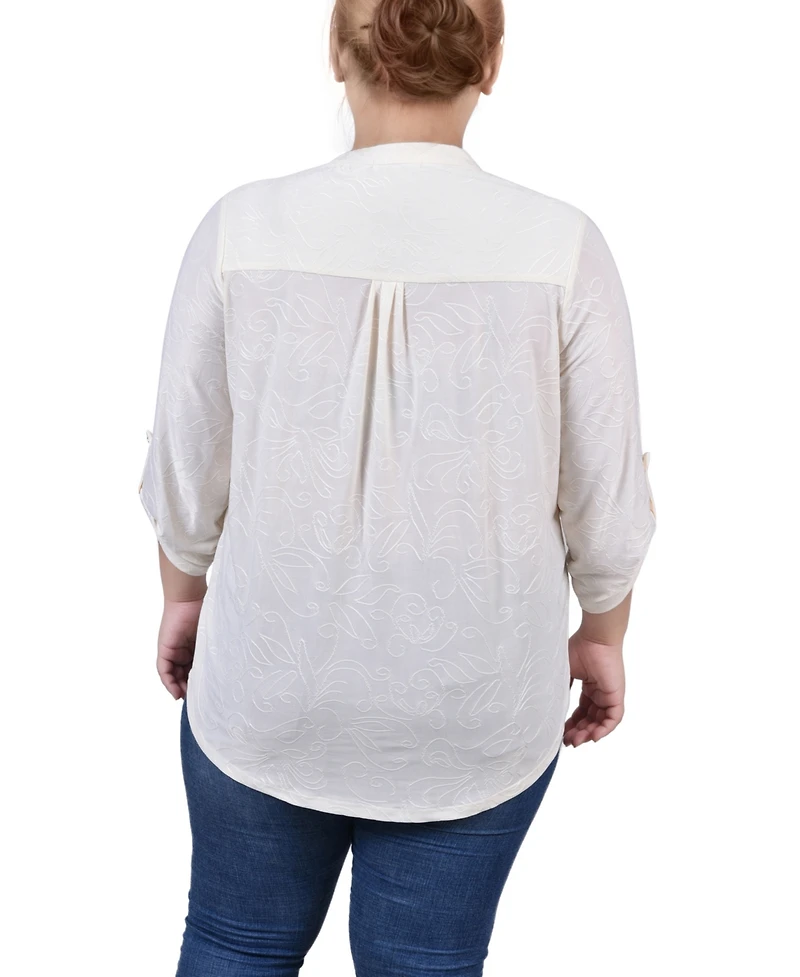 Ny Collection Plus 3/4 Roll Tab Pullover Top
