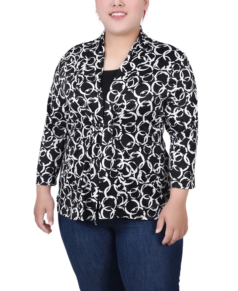 Ny Collection Plus Size 3/4 Sleeve Two-Fer Top