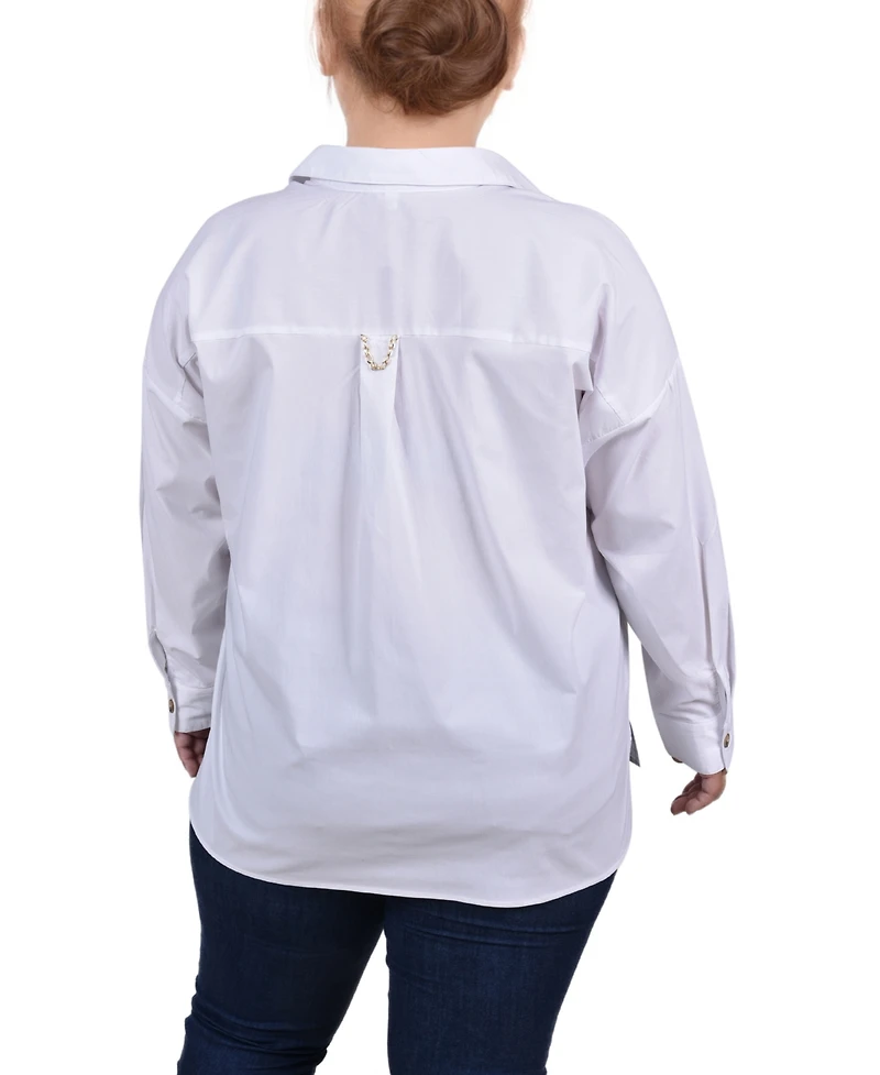 Ny Collection Plus Long Sleeve Blouse with Chest Pockets