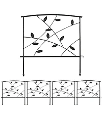 Modern Leaves and Vines 10-Foot 5-Piece Steel Decorative Garden Fence Panels - 26" W x 32" H Per Panel - Black