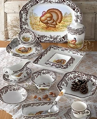 Spode Woodland Turkey Cranberry Dish with Slotted Spoon
