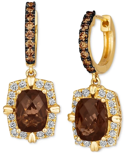 Le Vian Chocolate Quartz (2-1/2 ct. t.w.) & Diamond (5/8 ct. t.w.) Dangle Hoop Earrings in 14k Gold