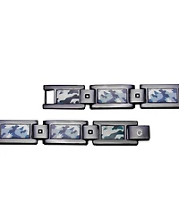 Men's Diamond Accent Camo Carbon Fiber Link Bracelet in Black Ion-Plated Stainless Steel