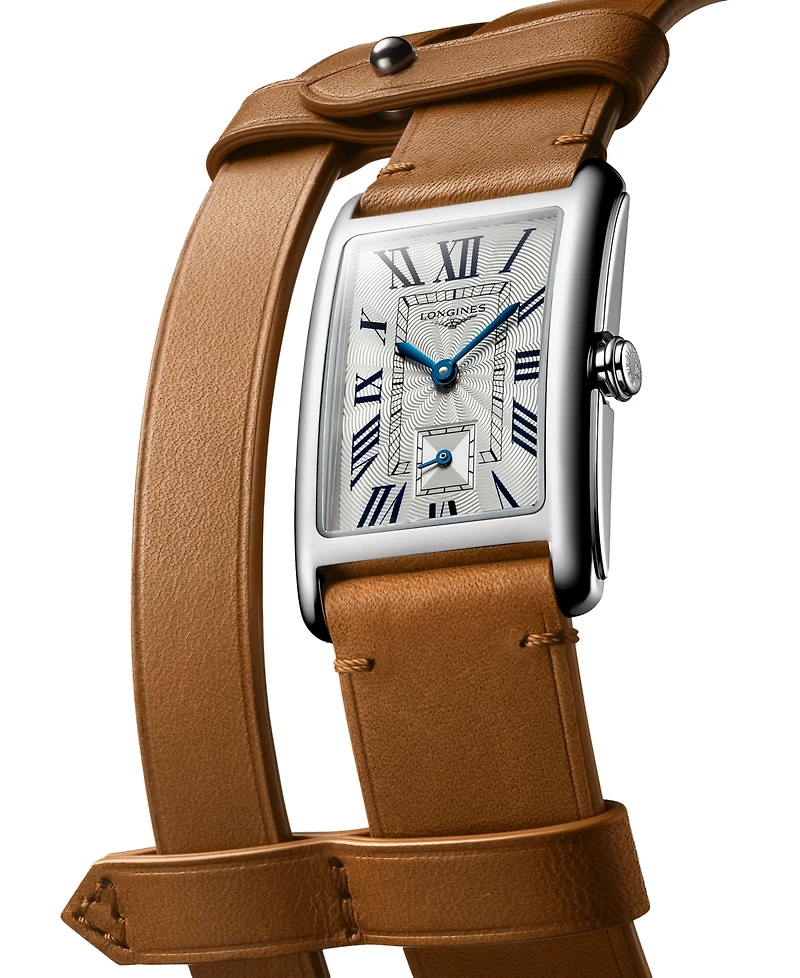 Longines Women's Swiss DolceVita Brown Leather Double Strap Watch 23x37mm