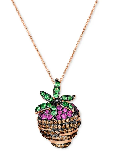 Le Vian Godiva x Le Vian Chocolate Covered Strawberry Pendant Necklace featuring Multi-Gemstone (5/8 ct. t.w.) & Chocolate Diamond (3/8 ct. t.w.) in 1