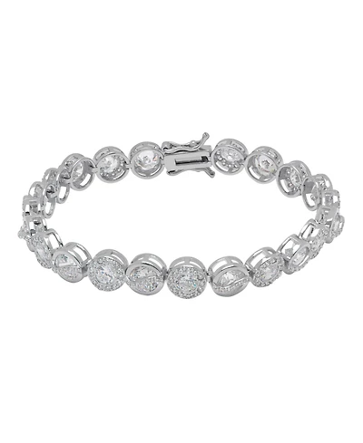 Macy's Fine Silver Plated Cubic Zirconia Round Halo and Bezel Link Bracelet