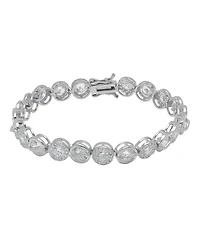 Macy's Fine Silver Plated Cubic Zirconia Round Halo and Bezel Link Bracelet