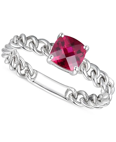 Amethyst Solitaire Chain Link Ring (7/8 ct. t.w.) 14k Rose Gold-Plated Sterling Silver (Also Blue Topaz, Emerald, Sapphire and Ruby)