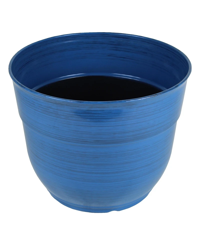 Garden Elements Glazed Brushed Happy Large Plastic Planter Dark 15 Inch