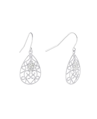 Giani Bernini Crystal (0.16 ct.t.w) Filigree Tear Drop Earrings in Sterling Silver