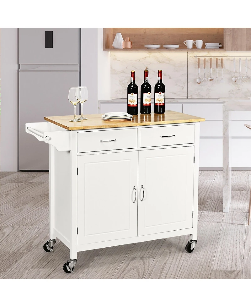 Costway Modern Rolling Kitchen Cart Island Wood Top Storage Trolley Cabinet Utility New White