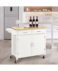 Costway Modern Rolling Kitchen Cart Island Wood Top Storage Trolley Cabinet Utility New White
