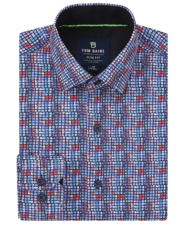 Tom Baine Men's Slim Fit Performance Long Sleeve Button Down Dress Shirt at CoolSprings Galleria in Franklin, TN Tom Baine Men's Slim Fit Performance Long Sleeve Button Down Dress Shirt at CoolSprings Galleria in Franklin, TN