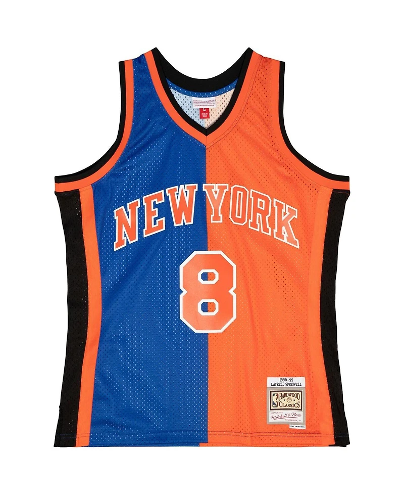 Men's Mitchell & Ness Latrell Sprewell Blue, Orange New York Knicks Hardwood Classics 1998-99 Split Swingman Jersey