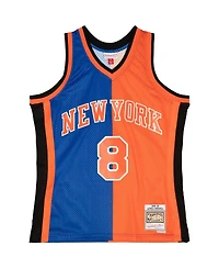 Men's Mitchell & Ness Latrell Sprewell Blue, Orange New York Knicks Hardwood Classics 1998-99 Split Swingman Jersey