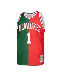 Men's Mitchell & Ness Oscar Robertson Green, Red Milwaukee Bucks Hardwood Classics 1971-72 Split Swingman Jersey