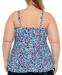 Swim Solutions Plus Size Printed V-Neck Underwire Tankini Top, Created for Macy's