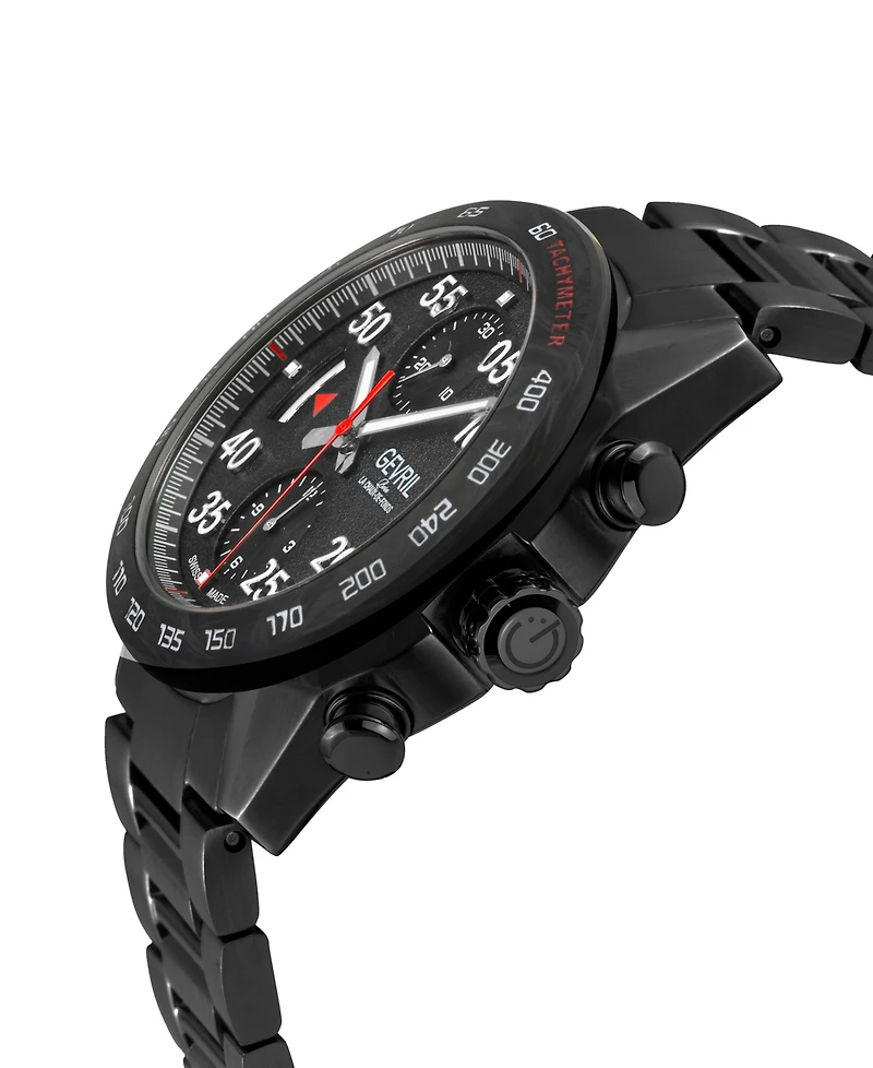 Gevril Men's Ascari Swiss Automatic Ion Plating Black Stainless Steel Bracelet Watch 42mm