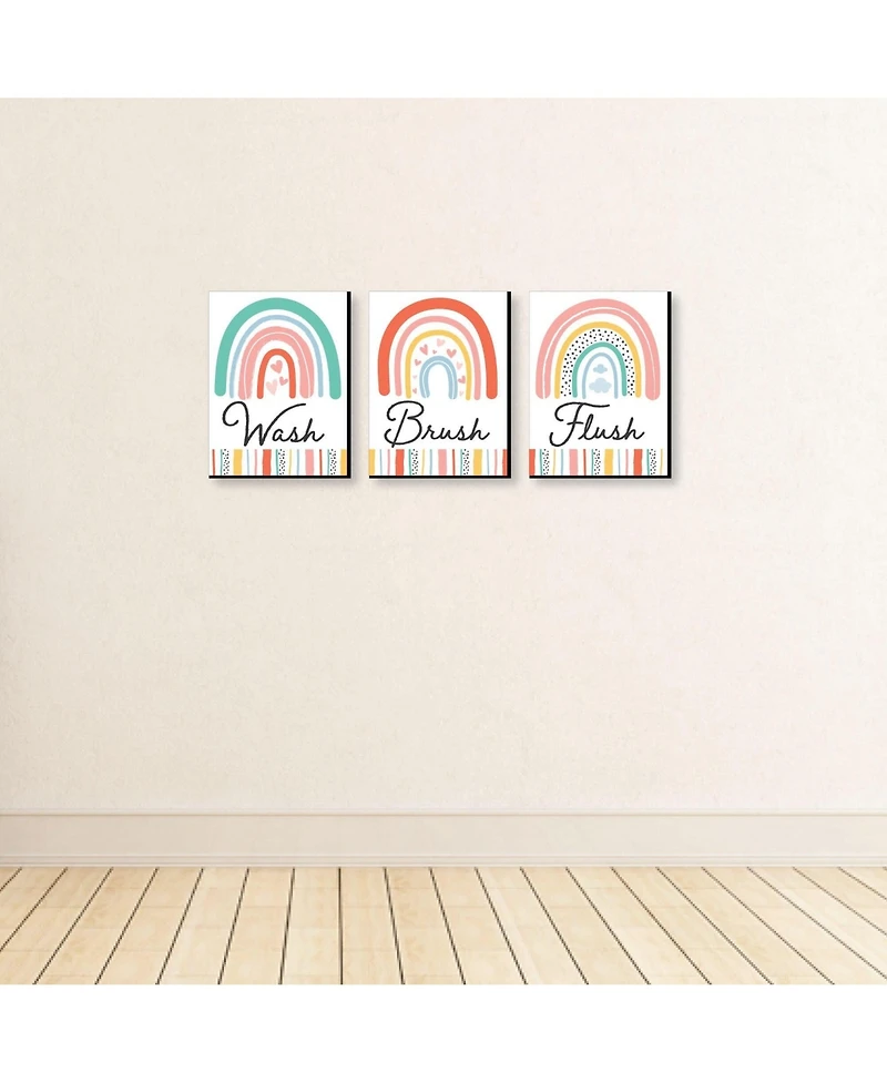 Hello Rainbow Boho Kids Wall Art - 7.5 x 10 in Set of 3 - Wash, Brush, Flush