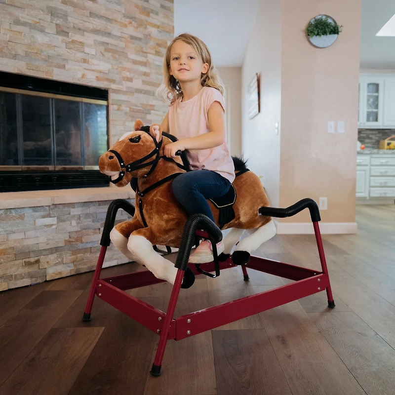 Qaba Plush Toddlers Spring Rocking Horse with Realistic Sounds,