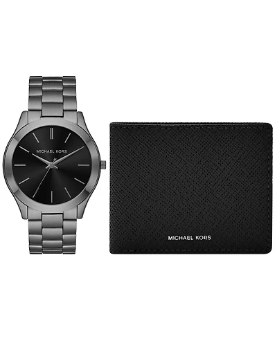 Michael Kors Men's Gunmetal Stainless Bracelet Watch 44mm Gift Set