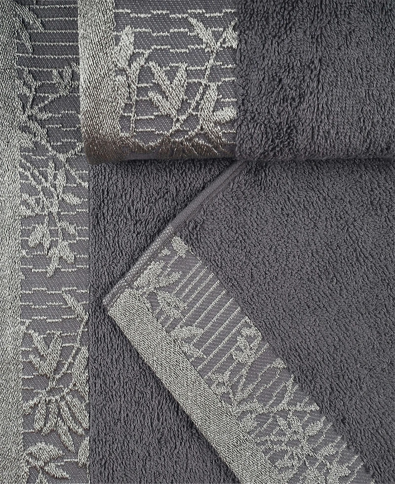 Superior Wisteria Floral Embroidered Jacquard Border Cotton 4 Piece Hand Towel Sets