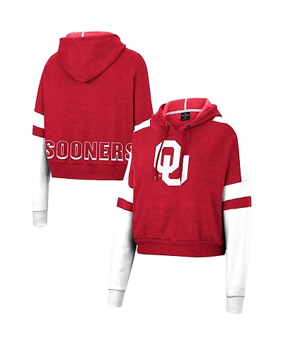 Women's Colosseum Crimson Oklahoma Sooners Throwback Stripe Arch Logo Cropped Pullover Hoodie