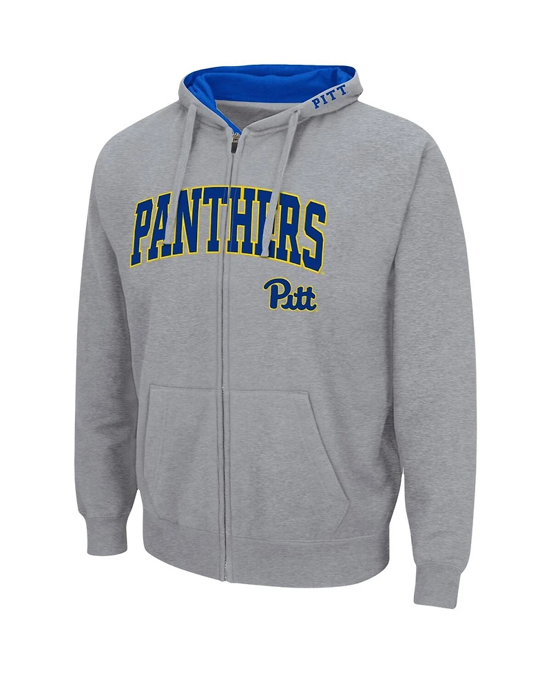 Men's Colosseum Heathered Gray Pitt Panthers Arch & Logo 3.0 Full-Zip Hoodie