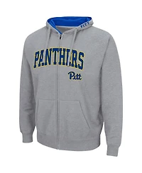 Men's Colosseum Heathered Gray Pitt Panthers Arch & Logo 3.0 Full-Zip Hoodie